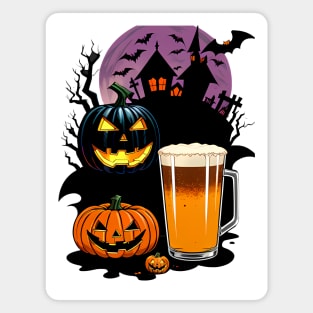 Halloween glass of beer and spooky pumpkins Magnet